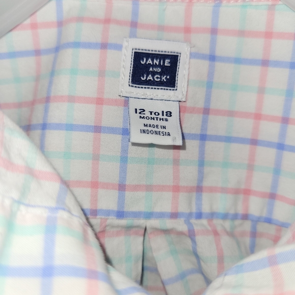 Janie and Jack Palm Park Baby Boy Cotton Button Down Checked Short Sleeved Shirt - Picture 4 of 5